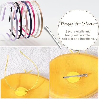 AQOKKA Women Fascinators Hats Flower Mesh Feathers Headband Clip - color: 1 Pc Feather Fascinators : Yellow