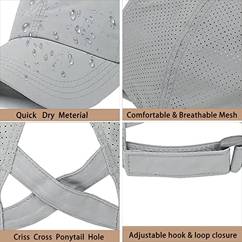 Womens Ponytail Hat Baseball Cap, Adjustable Criss Cross Baseball Cap High Bun Unisex Quick Drying Trucker Hats - color: Zlight Grey