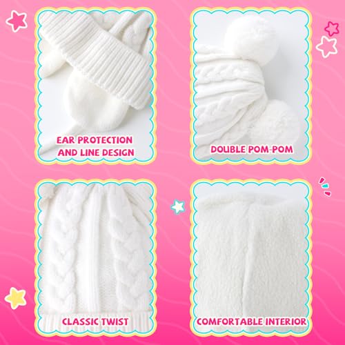 Duoyeree Toddler Winter Hat, Earflap Double Pom Pom Knit Beanie 0-36M - color: 1-white, size: 6-12 Months