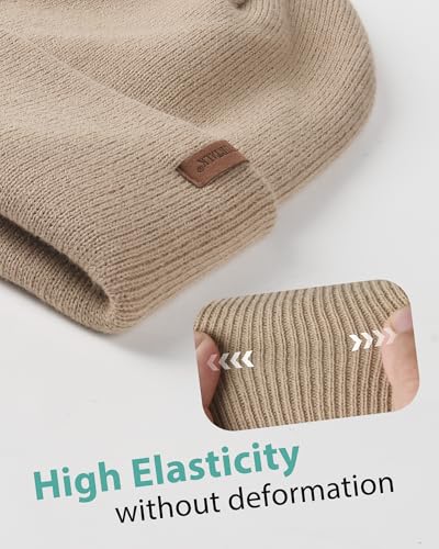 FURTALK Beanie for Men Women Cuffed Thick Knitted Winter Hat Skull Cap - color: Khaki