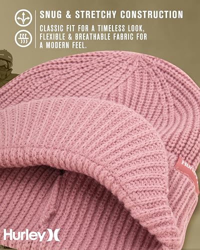 Hurley Womens Caylin Ribbed Cable Knit Beanie with Visor - color: Mauve