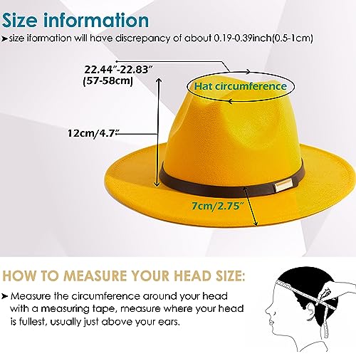 Fedora Hats for Men Wide Brim Panama Hat with Classic Belt - color: Yellow
