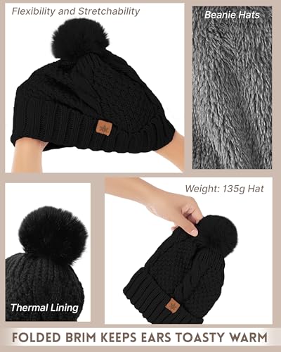 Winter Hats for Women- Winter Beanie Womens with Bobble, Soft Warm Ribbed Knit Cuffed Womens Winter Hat