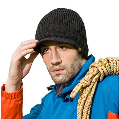 Home Prefer Men's Winter Hat Thick Knit Beanie Cap with Visor Newsboy Beanie Hat - color: Dark Gray