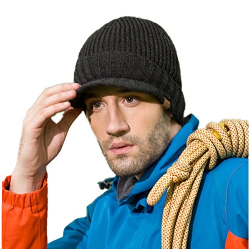 Home Prefer Men's Winter Hat Thick Knit Beanie Cap with Visor Newsboy Beanie Hat - color: Dark Gray