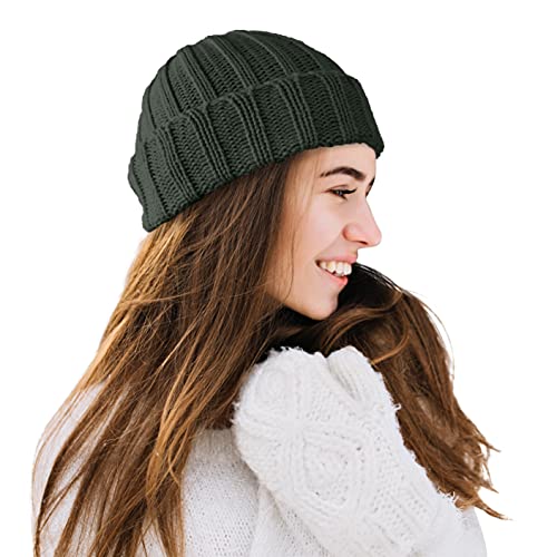 TINKUY Peru Alpaca Wool Blend Cuffed Beanie Hat for Men and Women, Warm Winter Knit Cap, Handmade in Peru, Unisex One Size - color: Military Green