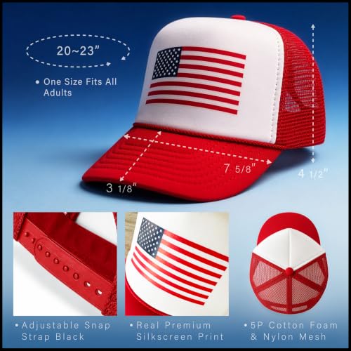 American Flag Patriotic USA Classic 5 Panel Mesh Snap Back Trucker Hat - color: Red - Flag