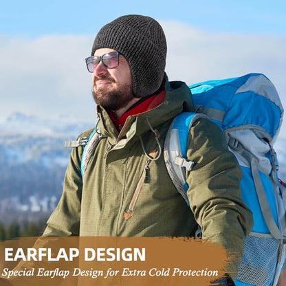 OZERO Winter Beanies Hats Men: Beanie with Ear Flaps - color: Grey