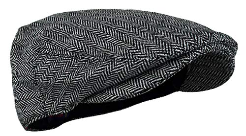 Wonderful Fashion Men's Classic Herringbone Tweed Wool Blend Newsboy Ivy Hat (Large/X-Large, Charcoal) - color: Grey, size: Large-X-Large