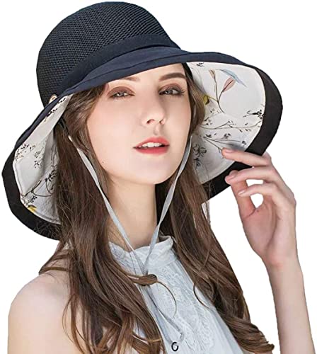 Women's-Mesh-Sun-Hats Beach Bucket Caps Outdoor-UV-Protection Foldable-Hat - color: Black