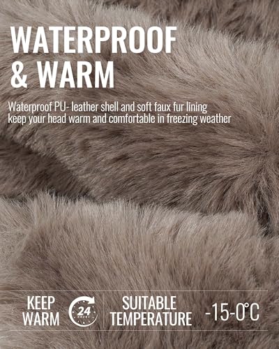 Croogo Eskimo Hat Russian Ushanka Cossack Trooper Hat Leather Trapper Aviator Hats Fur Lined Earflap Winter Cap Snow Ski Hats - color: Pl2508-olivebrown
