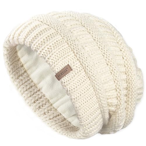 FURTALK Winter Hats for Women Fleece Lined Knit Beanie Hats Slouchy Warm Beanies Ski Skull Cap - color: Beige