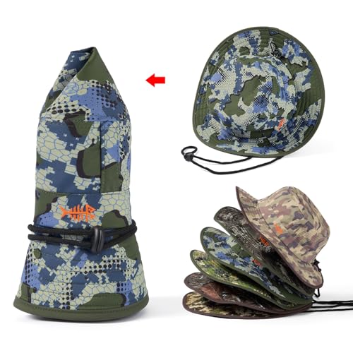 BASSDASH UPF 50+ Water-Resistant Fishing Bucket Hat with Laser Perforated Mesh Adjustable for Men Women Outdoor Hiking - color: Green Vegetation Camo