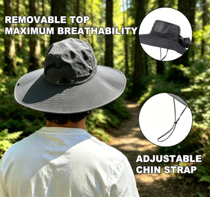 Fishing Sun Hat for Men UPF 50+ Wide Brim Boonie Hats for Summer - color: Dark Gray