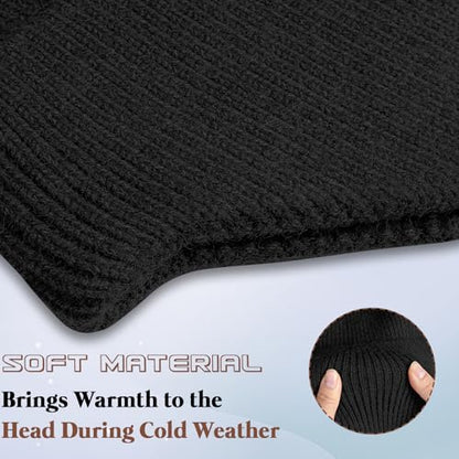 Women's Earflap Beanie, Cap with Ear Flaps, Knit Winter Hat for Men - color: Black