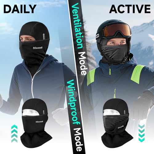 Balaclava Ski Mask for Men Women Thermal Winter Face Mask Dual-Layer Balaclava Breathable Windproof for Cold Weather Skiing - color: Black