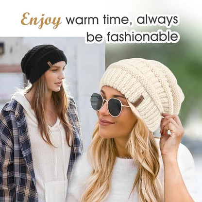 FURTALK Winter Hats for Women Fleece Lined Knit Beanie Hats Slouchy Warm Beanies Ski Skull Cap - color: Beige