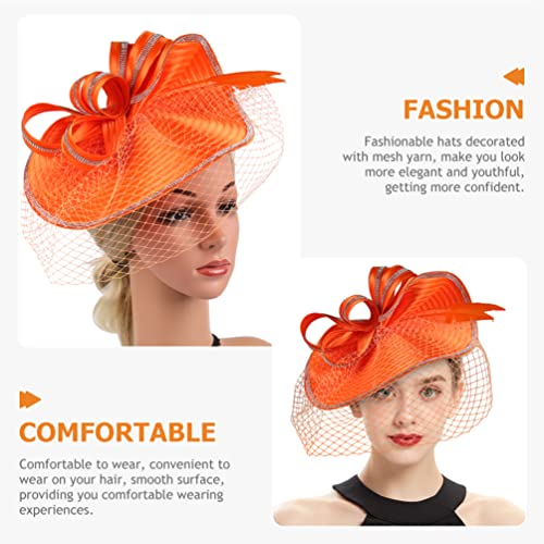 Beaupretty Fascinators Hat Headband - Fascinators Headpiece Fascinators Hat for Women Girls Veil Mesh Headband Tea Party Hat - color: Orange