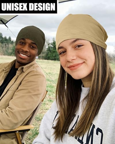 100% Cotton Summer Beanie for Men Women, Thin Soft Slouchy Beanies - color: 2pcs Black+army Green, size: Medium