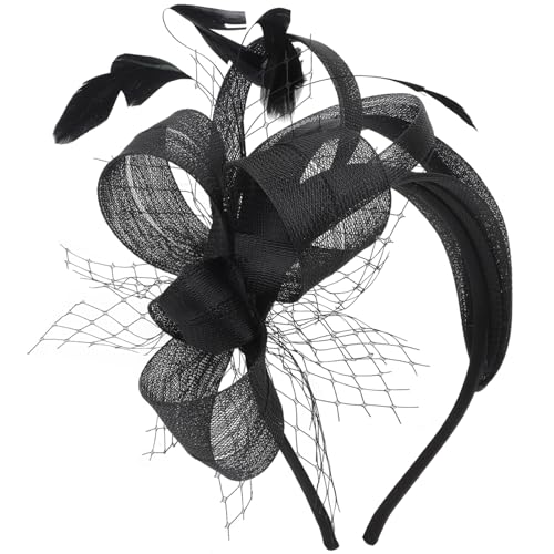DRESHOW Fascinators Hats for Women Tea Party Hat Vintage Derby Pillbox Kentucky Hat Church Cocktail Headwear - color: 1 Pack Fascinator Headband: Black