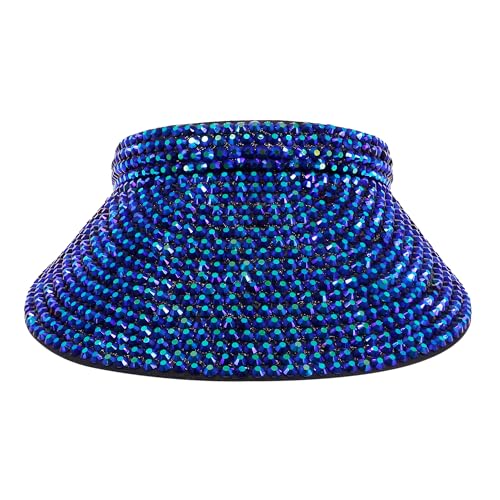 Haoohu Shiny Rhinestones Clip On Sport Sun Visor Hat for Women Men Outdoor Adjustable Wide Brim Summer Cap - color: Blue