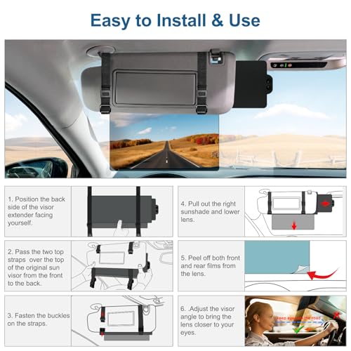 Veharvim Sun Visor Extender for Car (Polarized, UV400, PC Lens, Side Sunshade,Straps&Adjusters), Car Visor Extender Sun Blocker,Visor Extender Attachment, Anti-Glare for Safe Driving(Driver+Passenger) - size: (Driver+Passenger) Side