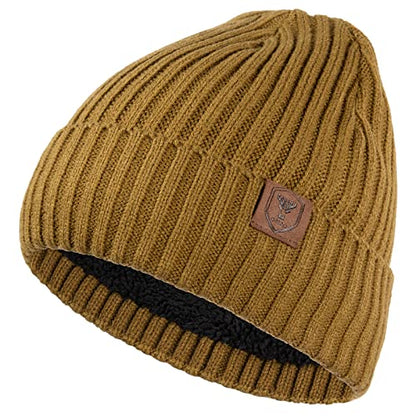 OZERO Winter Beanie for Men Women,Thermal Knit Soft Fleece Lined Hats - color: Brown