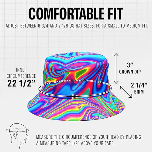 Rave Bucket Hat for Women & Men - Cute Bucket Hats - Festival Hat Adjustable 50+ SPF Protection Rave Accessories - color: Psychedelic
