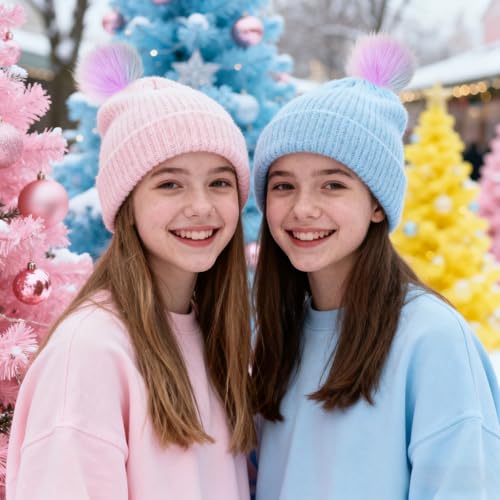 Tatuo 16 Pcs Faux Fur Pom Poms for Hats, Light Rainbow - color: Light Rainbow