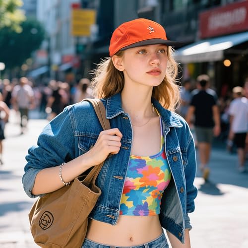Clakllie Quick Dry Flat Brim Hat Women's 5 Panel Cap Casual Baseball Cap Cooling Mesh Hats Trucker Style Flat Bill Hat,WBTQH2401-Orange