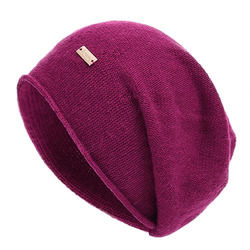 jaxmonoy Slouchy Knit Beanie Hat for Women Winter Soft Warm Ladies Laightweight Slouch Knitted Skull Beanies Cap - color: Fushia