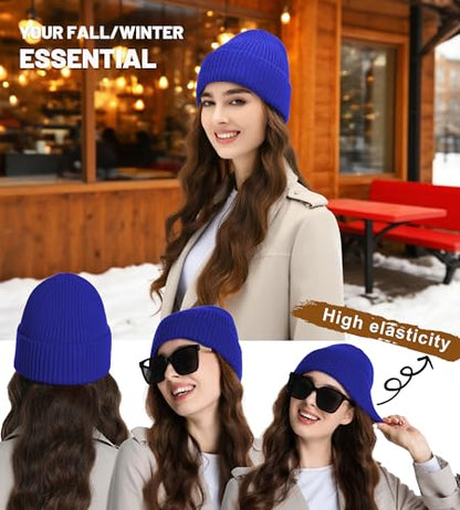 Seamless Beanie Hat for Men Women Wool Fisherman Beanies Winter Hats - color: Royal Blue