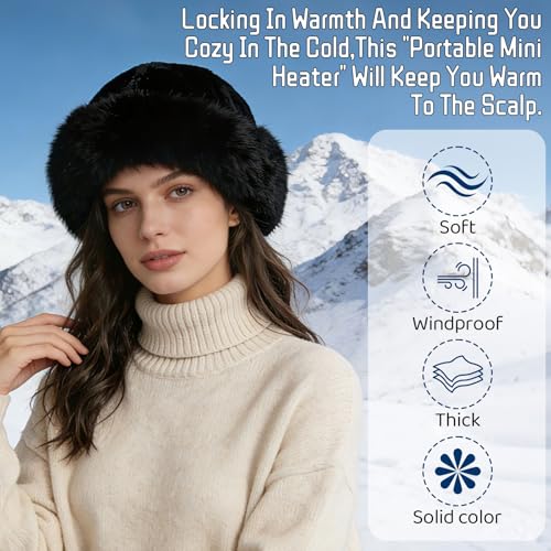 Womens Winter Faux Fur Bucket Hat,Warm Plush Fluffy Furry Mink Hats - color: Black