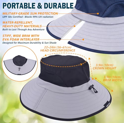 Wide Brim Sun Bucket Hat, Waterproof Boonie Hat for Men & Women - color: 02 Light Grey+black