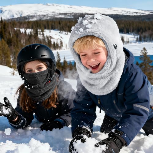 Ski Mask Kids Balaclava, Winter Ski Face Mask Cover, Fleece Hats for Kids - color: Black