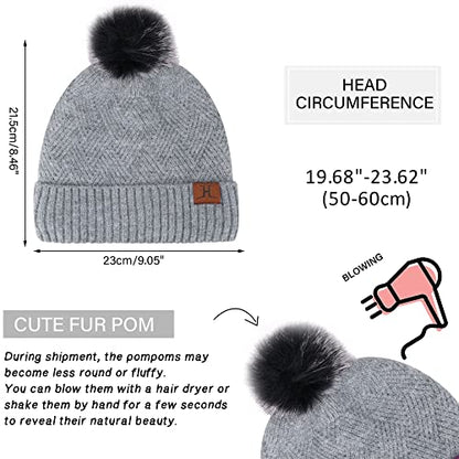 FZ FANTASTIC ZONE Women's Winter Warm Beanie Hats Scarf Touchscreen Gloves - color: Grey