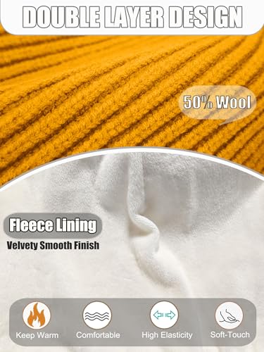 Short Wool Fisherman Beanie for Men Women Fleece Lined Winter Hat - color: 1pcs Yellow