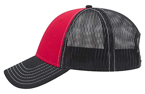 OTTO 6 Panel Low Profile Contrast Vertical Mesh Back Cap - color: Blk/Red/Blk