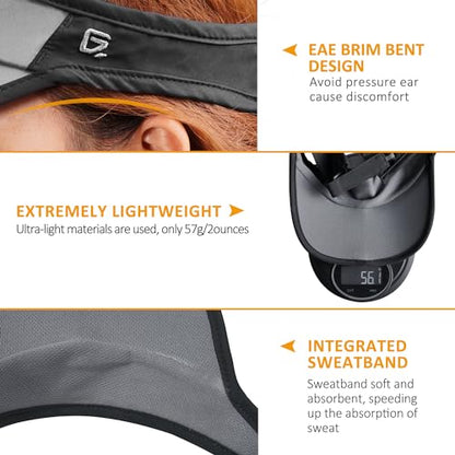 GADIEMKENSD Foldable Sun Visor Hat UPF 50+ Lightweight Adjustable - color: Light Gray Black