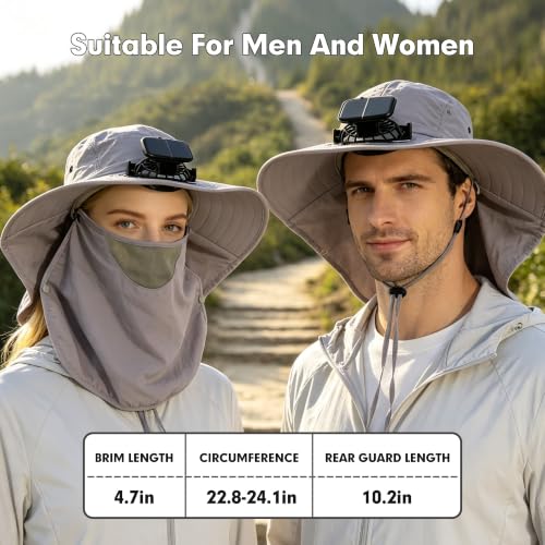 Outdoor Sun Hat Detachable Neck Face Flap UPF 50+UV Protection Visor Fishing Hats with Neck Flap for Men & Women - color: Light Gray2