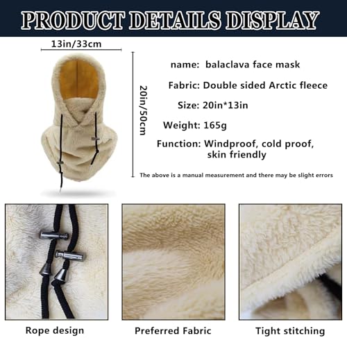 Winter Ski Mask Balaclava, Windproof Face Mask Warm Neck Cover - color: Beige