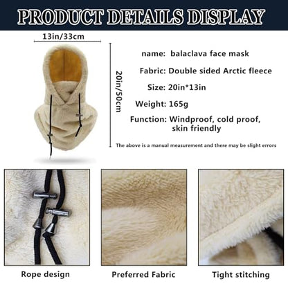 Winter Ski Mask Balaclava, Windproof Face Mask Warm Neck Cover - color: Beige