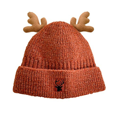 RARITYUS Women Warm Hat Cute Reindeer Antlers Knitted Winter Hats Crochet Earflap Knit Cap Beanie for Adults Kids - color: Caramel