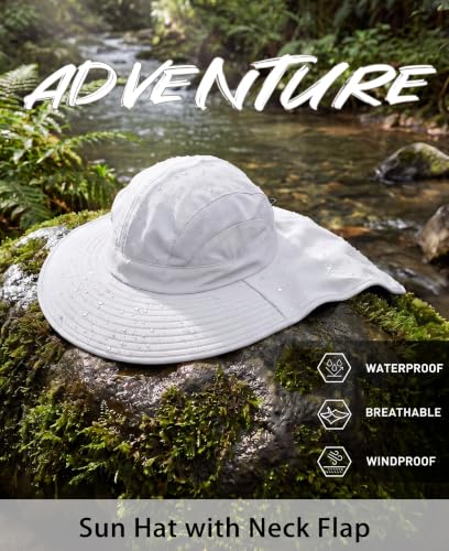 Home Prefer UPF 50+ Sun Hats for Men Women Wide Brim Fishing Hat with Neck Flap UV Protection Sunblock Safari Bucket Hat - color: White