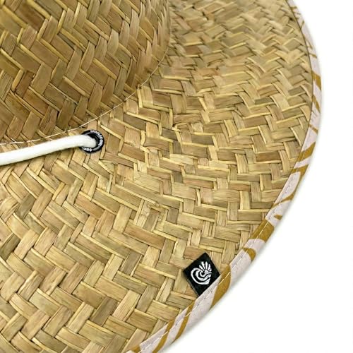Women's Wide Brim Straw Sun Hat for Beach, Lifeguard Style, Hand-Woven Rush & Mat, Adjustable Chin Drawstring - color: The Charlee