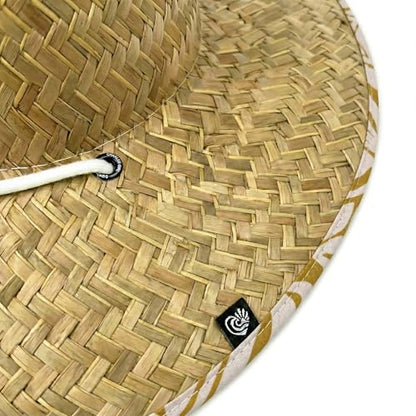 Women's Wide Brim Straw Sun Hat for Beach, Lifeguard Style, Hand-Woven Rush & Mat, Adjustable Chin Drawstring - color: The Charlee