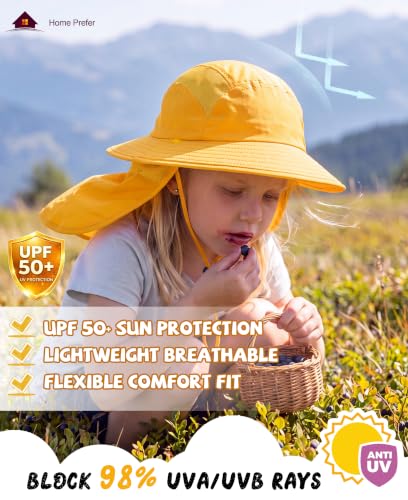 Home Prefer UPF 50+ Boys Sun Hat with Neck Flap Wide Brim Summer Beach Bucket Hat for Boys Girls Toddler Kids Safari Hat - color: Yellow