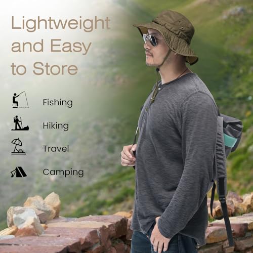 Bucket Hat UV Protection Sun Hat, Boonie Fishing Safari Hats for Outdoors - color: Olive Green 2
