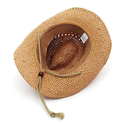 GEMVIE Baby Toddler Kids Sun Straw Western Cowboy Hat Wide Brim with Chin Strap - color: Khaki
