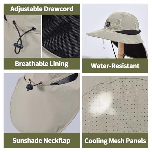 ZOORON Kids Sun Hat with Neck Flap Beach Fishing Bucket for Boys Girls - color: Khaki